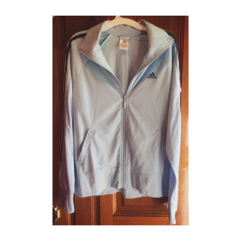 EUC LIGHT BLUE ADIDAS TRACK JACKET SIZE MEDIUM
